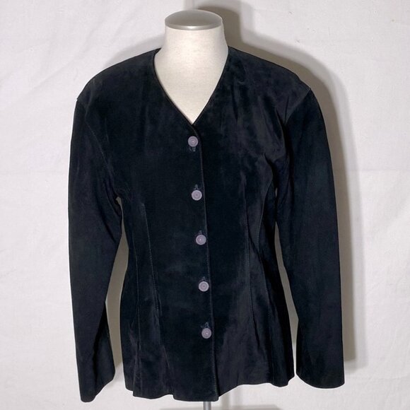 Vintage Danier black suede button front light jacket 90s blazer S - Picture 1 of 13